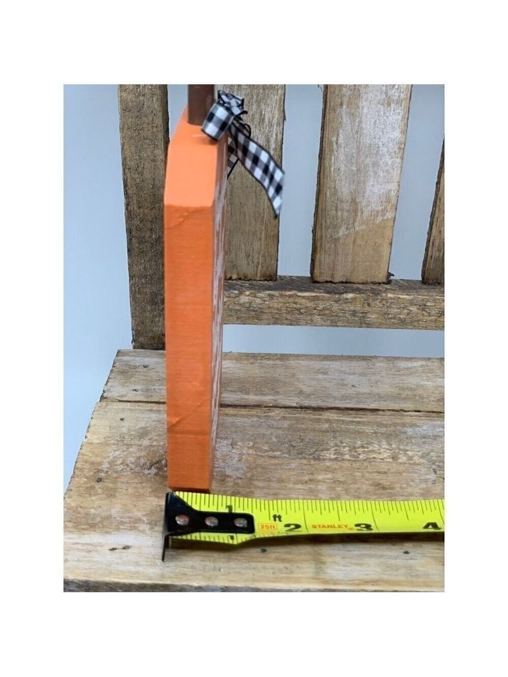 Pumpkin Harvest Sign Shelf Sitter Table Decor Wood 0range Buffalo Check Ribbon - Picture 6 of 7